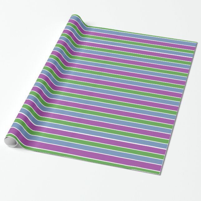 Purple Green Blue Striped Wrapping Paper (Unrolled)