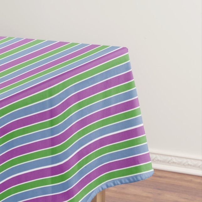 Purple Green Blue Stripes Tablecloth (In Situ)