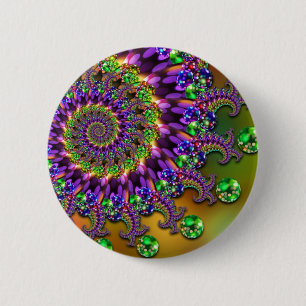 Purple & Green Bokeh Fractal Pattern 6 Cm Round Badge