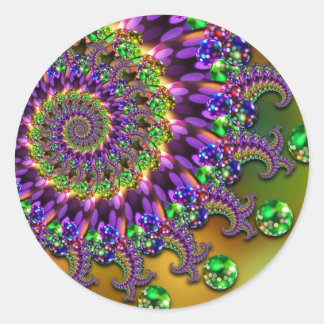 Purple & Green Bokeh Fractal Pattern Classic Round Sticker