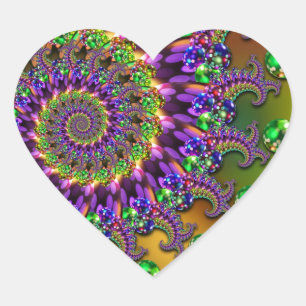 Purple & Green Bokeh Fractal Pattern Heart Sticker
