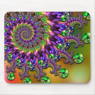 Purple & Green Bokeh Fractal Pattern Mouse Mat