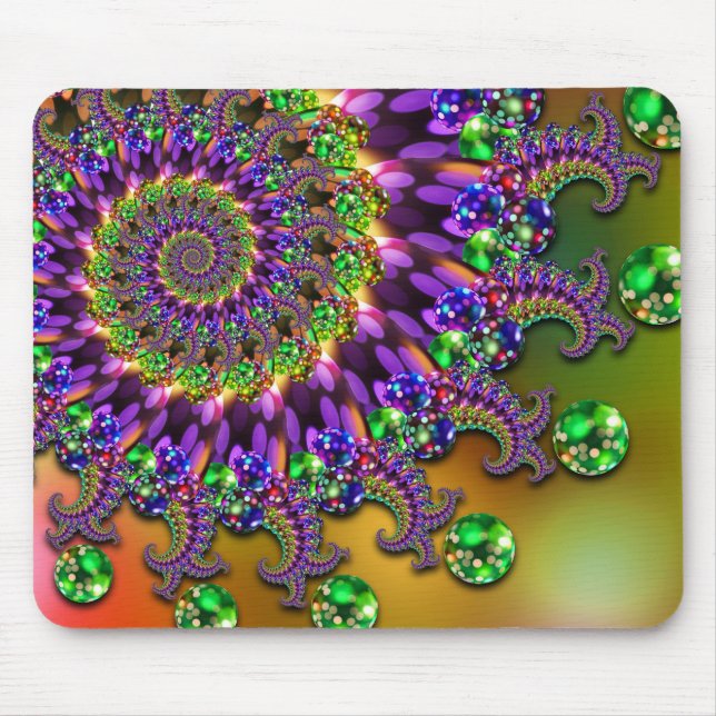 Purple & Green Bokeh Fractal Pattern Mouse Mat (Front)