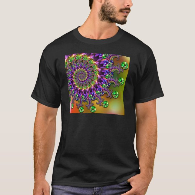 Purple & Green Bokeh Fractal Pattern T-Shirt (Front)