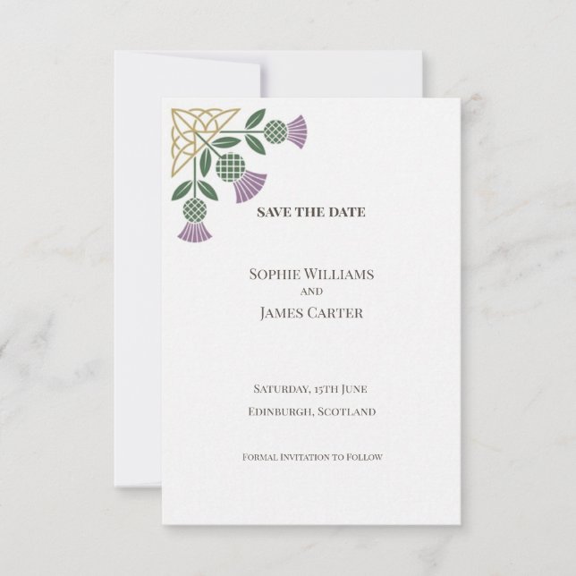 Purple Green Botanical Save the Date Card (Front)