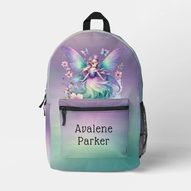 Purple Green Butterfly Fairy Princess Girls Custom Printed Backpack (Front)