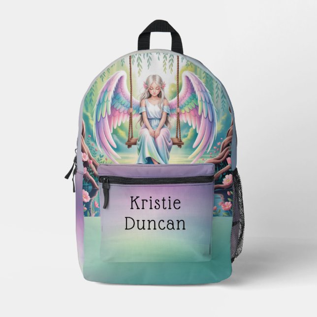 Purple Green Butterfly Fairy Princess Girls Custom Printed Backpack (Front)