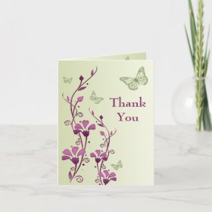 Purple, Green Butterfly Floral Thank You Note Card