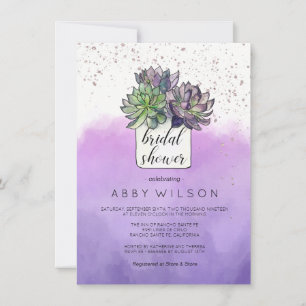 Purple Green Cactus Succulent Bridal Shower Invitation