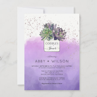 Purple Green Cactus Succulent Couple's Shower Invitation