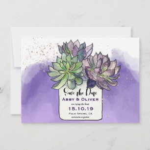 Purple Green Cactus Succulent Photo Save The Date