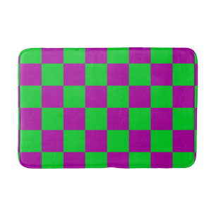 Purple Green Chequered Check Pattern Bath Mat