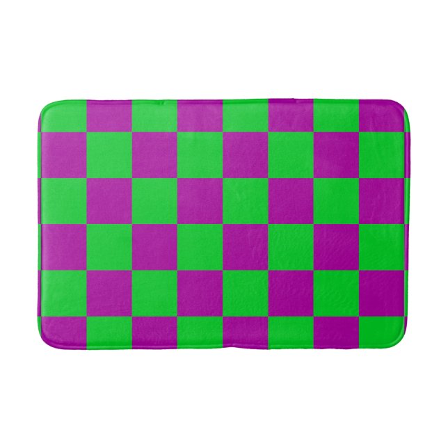 Purple Green Chequered Check Pattern Bath Mat (Front)