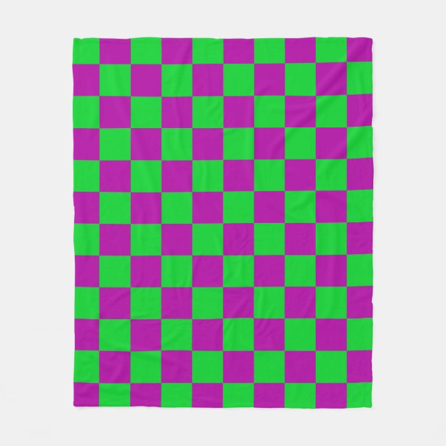 Purple Green Chequered Check Pattern Fleece Blanket (Front)
