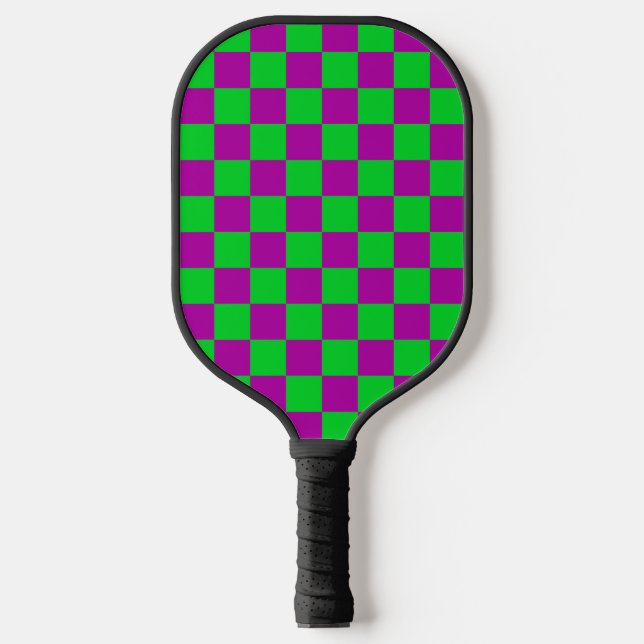 Purple Green Chequered Check Pattern Pickleball Paddle (Front)