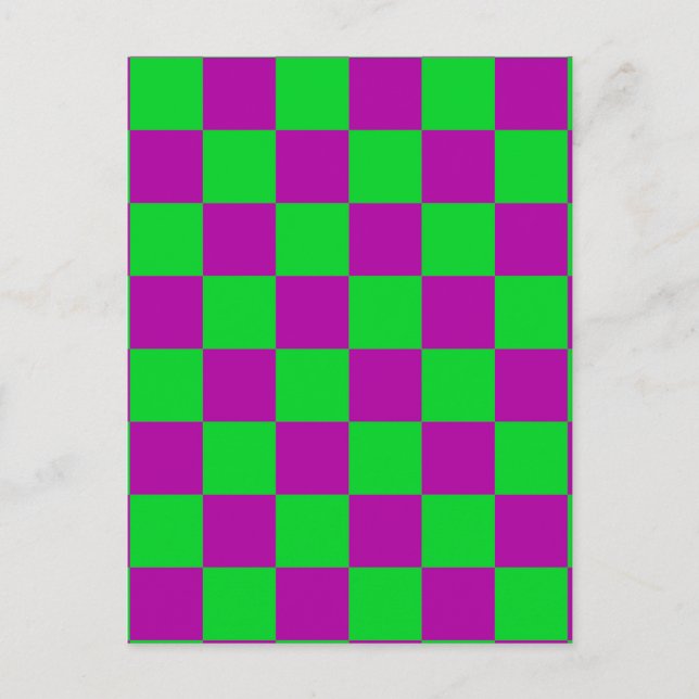 Purple Green Chequered Check Pattern Postcard (Front)