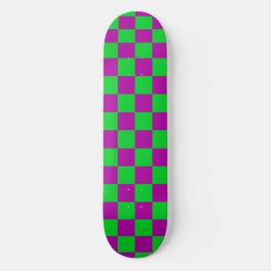 Purple Green Chequered Check Pattern Skateboard