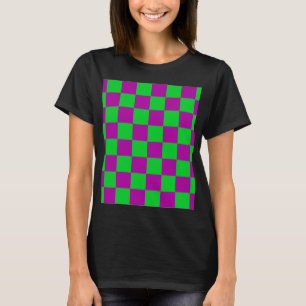 Purple Green Chequered Check Pattern T-Shirt