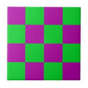 Purple Green Chequered Check Pattern Tile