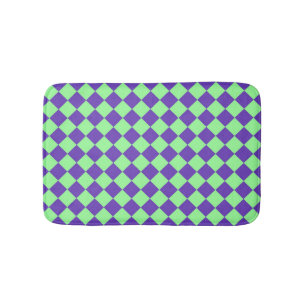 Purple Green Chequered Diamond Pattern Bath Mat