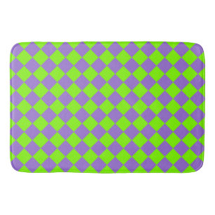 Purple Green Chequered Diamond Pattern Bath Mat