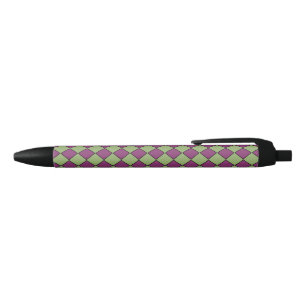 Purple Green Chequered Diamond Pattern Black Ink Pen