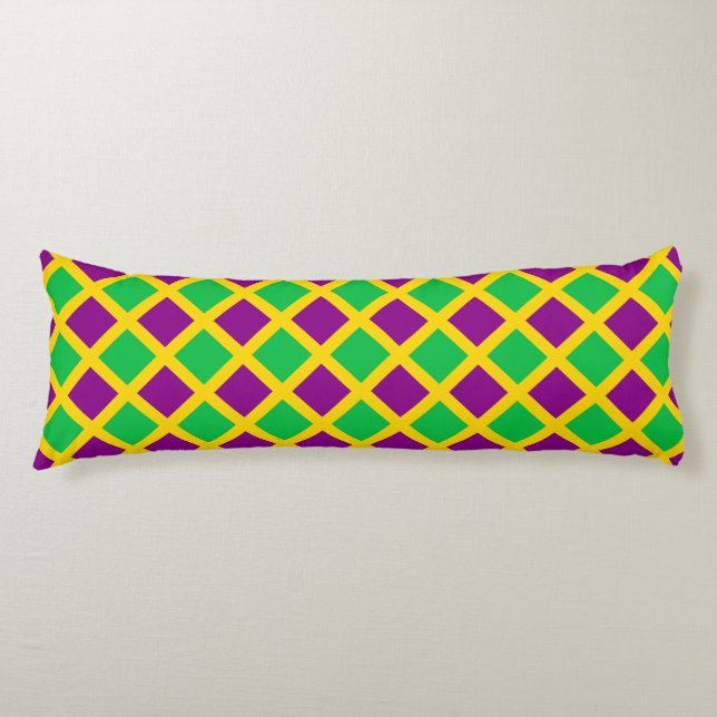 Purple Green Chequered Diamond Pattern Body Cushion (Front)