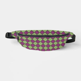 Purple Green Chequered Diamond Pattern Bum Bags