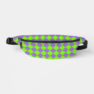 Purple Green Chequered Diamond Pattern Bum Bags