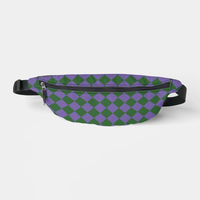 Purple Green Chequered Diamond Pattern Bum Bags (Front)