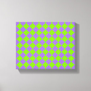 Purple Green Chequered Diamond Pattern Canvas Print