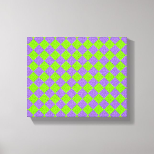 Purple Green Chequered Diamond Pattern Canvas Print (Front)