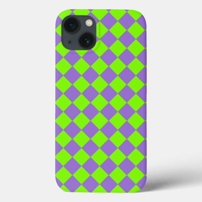 Purple Green Chequered Diamond Pattern Case-Mate iPhone Case (Back)