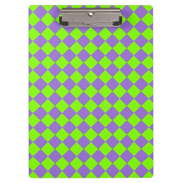 Purple Green Chequered Diamond Pattern Clipboard (Front)