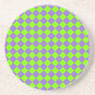 Purple Green Chequered Diamond Pattern Coaster