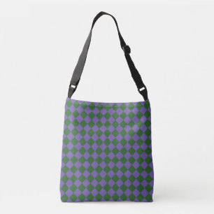 Purple Green Chequered Diamond Pattern Crossbody Bag