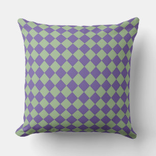 Purple Green Chequered Diamond Pattern Cushion