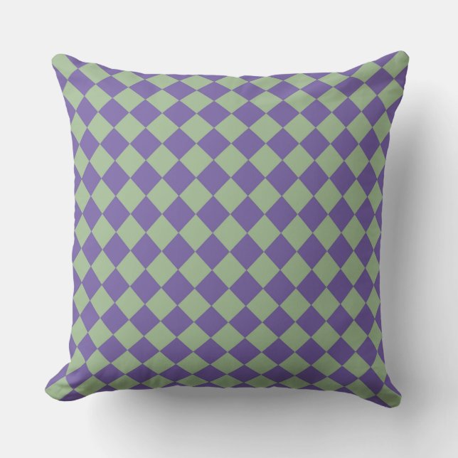 Purple Green Chequered Diamond Pattern Cushion (Front)