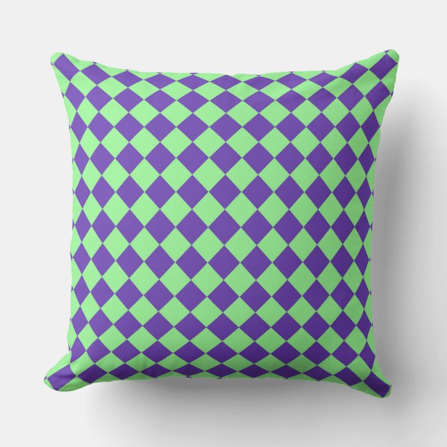 Purple Green Chequered Diamond Pattern  Cushion (Front)