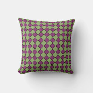 Purple Green Chequered Diamond Pattern Cushion