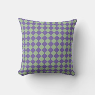 Purple Green Chequered Diamond Pattern Cushion