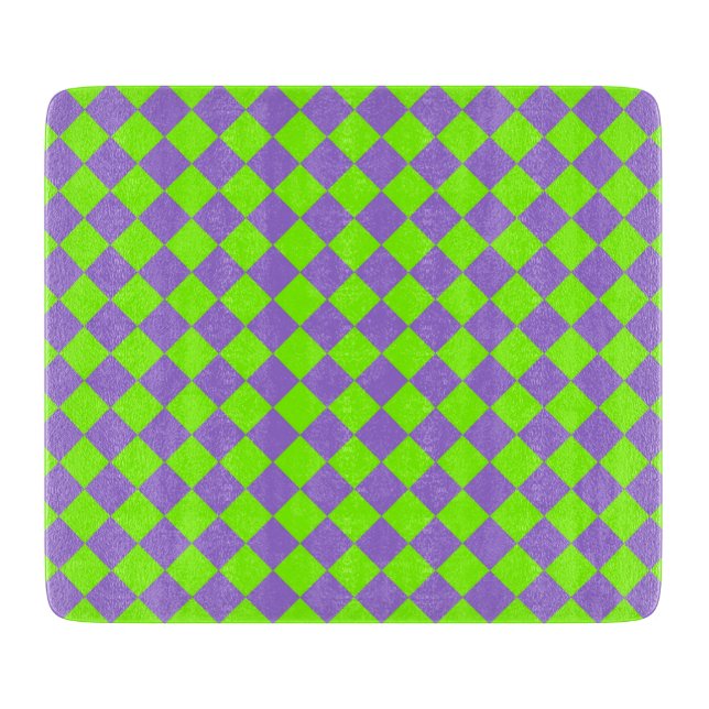 Purple Green Chequered Diamond Pattern Cutting Board (Front)