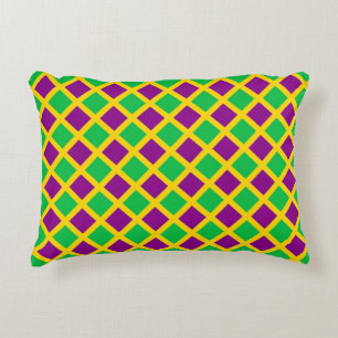 Purple Green Chequered Diamond Pattern Decorative Cushion