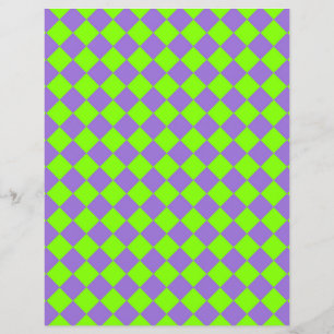 Purple Green Chequered Diamond Pattern Flat Paper