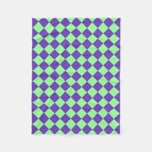 Purple Green Chequered Diamond Pattern Fleece Blanket