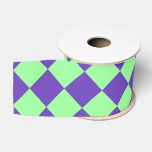 Purple Green Chequered Diamond Pattern Grosgrain Ribbon