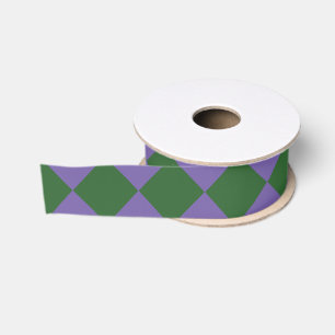 Purple Green Chequered Diamond Pattern Grosgrain Ribbon