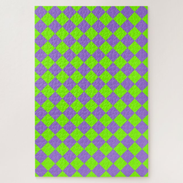 Purple Green Chequered Diamond Pattern Jigsaw Puzzle (Vertical)