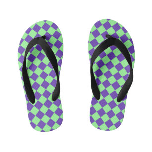 Purple Green Chequered Diamond Pattern Kid's Flip Flops