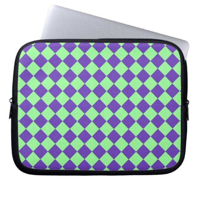 Purple Green Chequered Diamond Pattern Laptop Sleeve (Front)